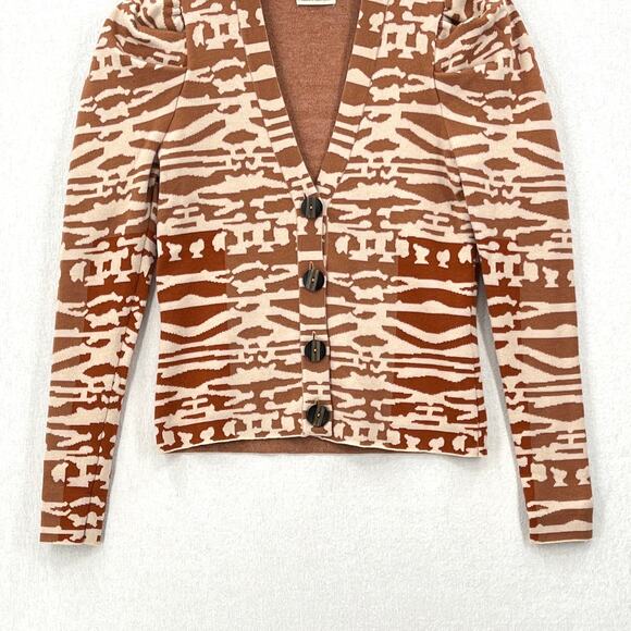 ULLA JOHNSON Rhea Cardigan Sweater Womens XS Puff Sleeve Wool Jacquard Button - Picture 8 of 16